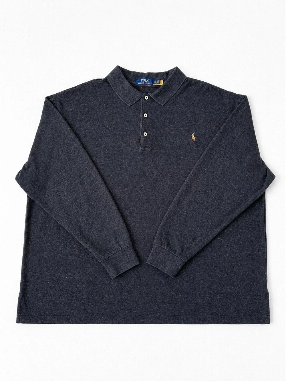 Polo Ralph Lauren 2XB Big Tall Long Sleeve Polo Shirt Charcoal Gray Cotton